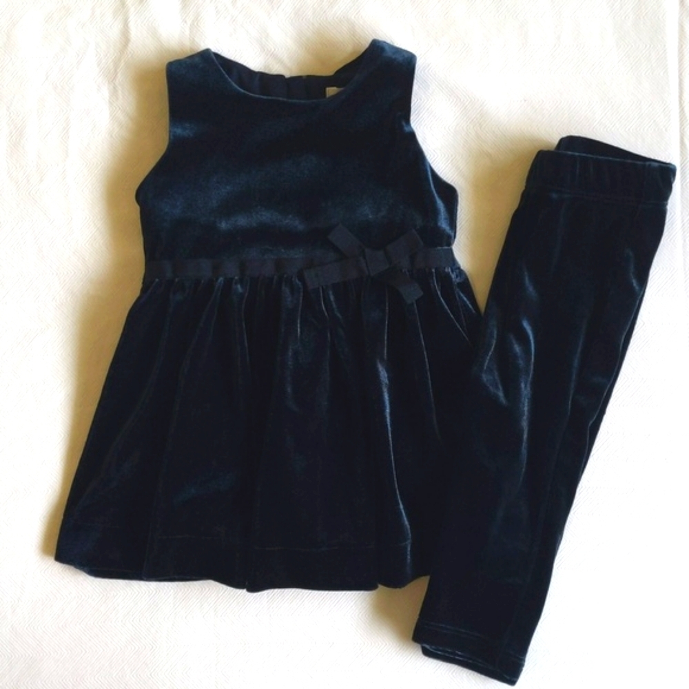 joe fresh navy crushed velvet dress with matching leggings 3-6 months baby girl